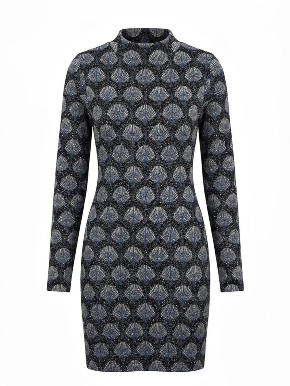 Zara Knit Mini Dress with Shell Pattern and Open Back Blue & Black XS
